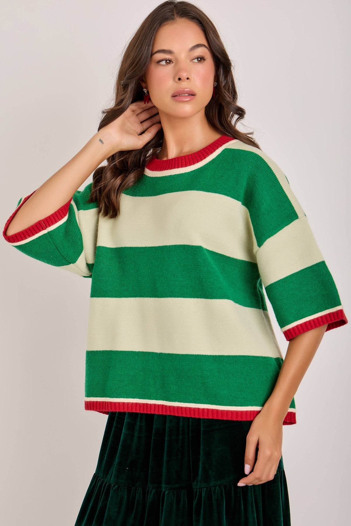 CHRISTMAS WIDE STRIPE LOOSE FIT SWEATER TOP