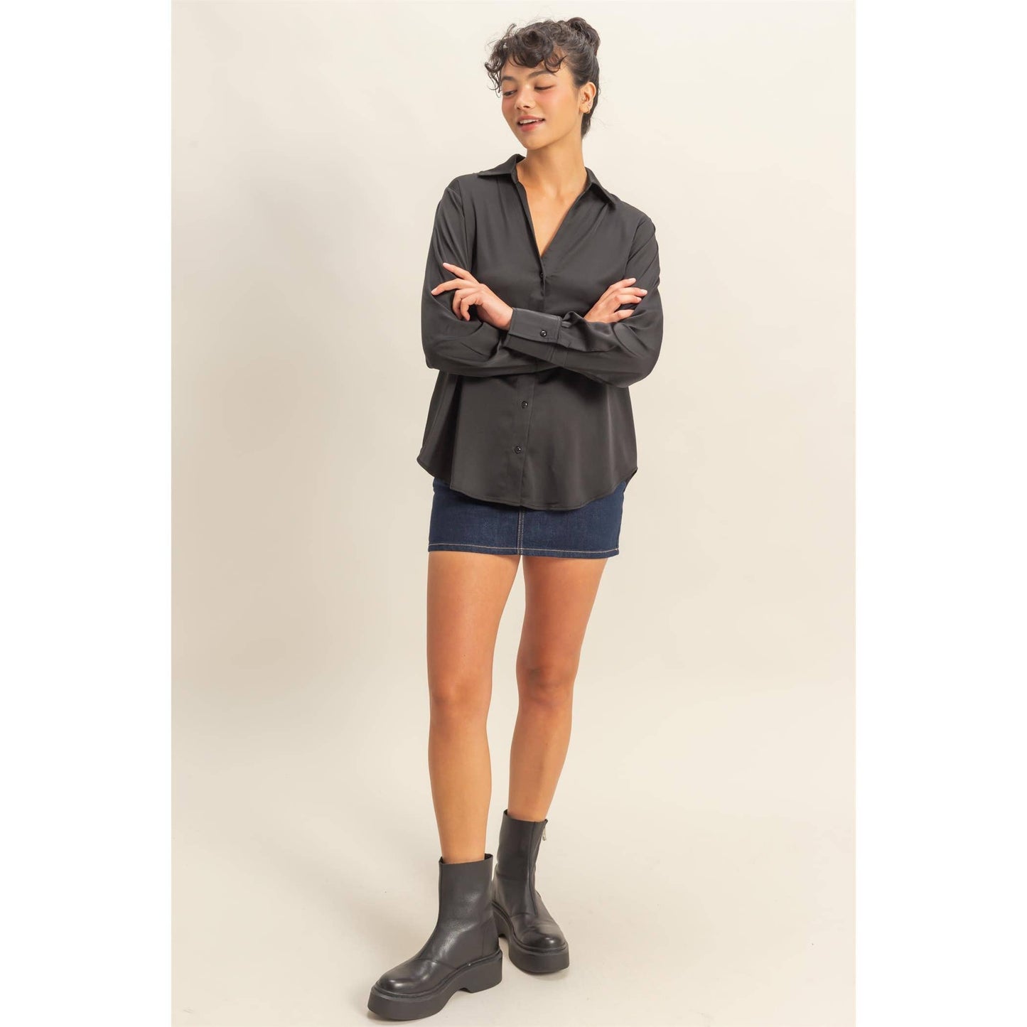 Button-Up Satin Shirt