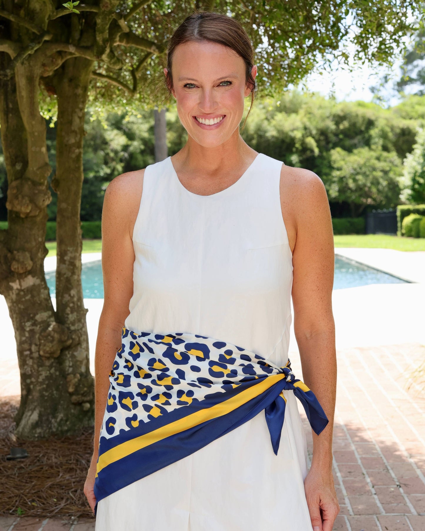 Meredith Spotted Scarf Large Navy Gold
