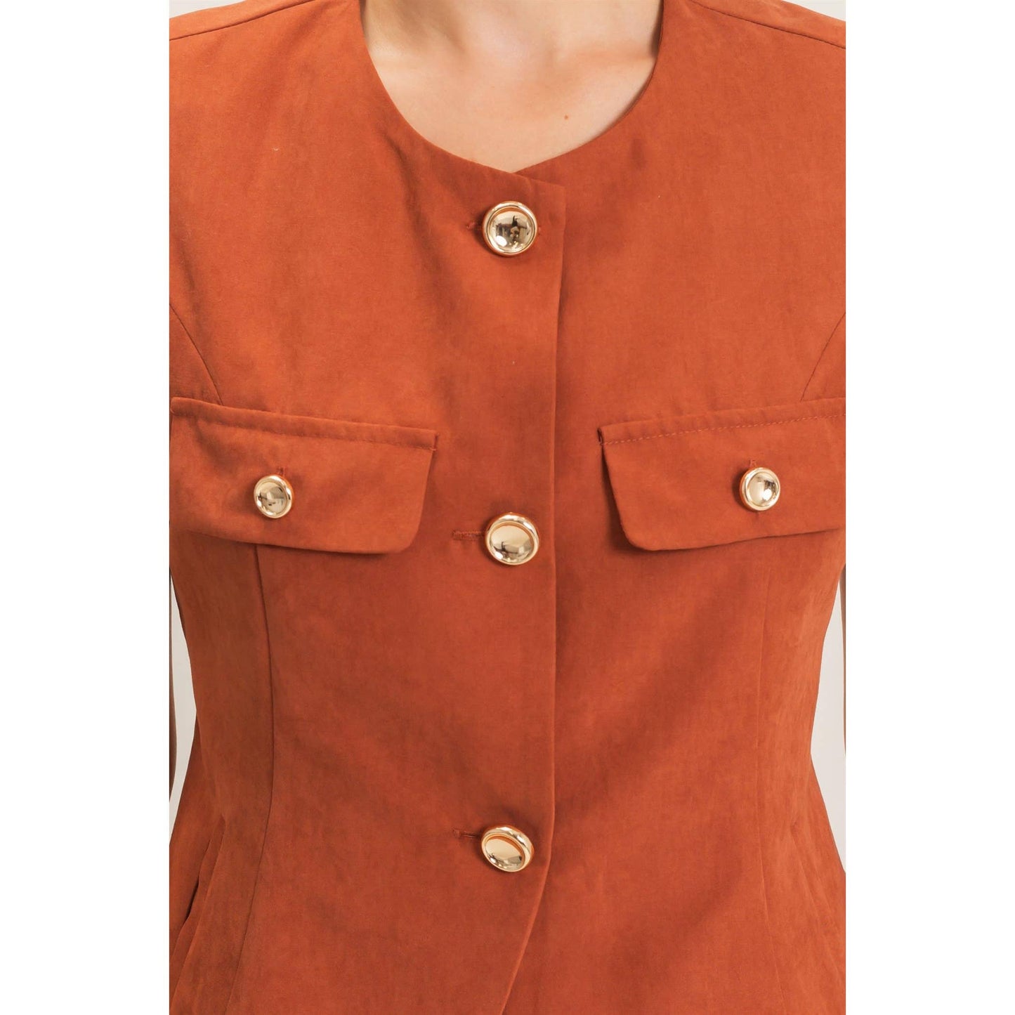 Buttoned Sleeveless Utility Vest