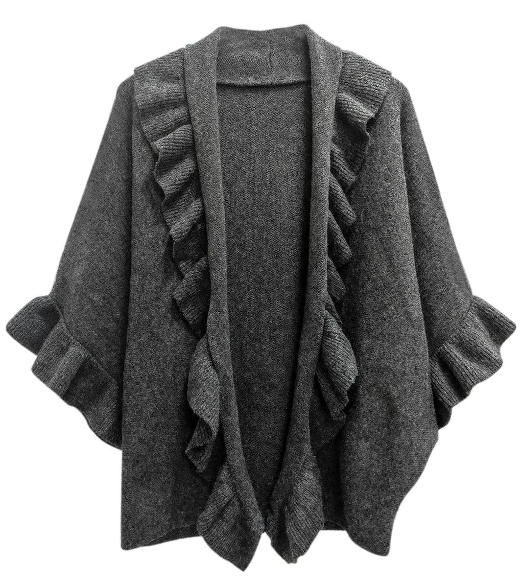 Oatmeal Beige Soft Knit Ruffle Detail Cardigan