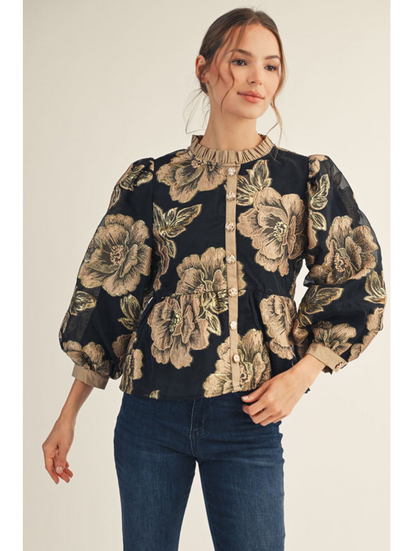 Floral jacquard peplum top