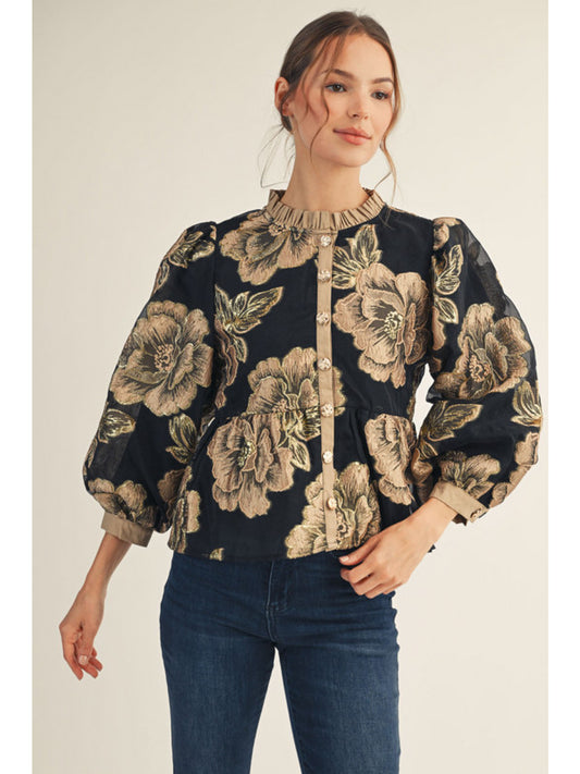 Floral jacquard peplum top