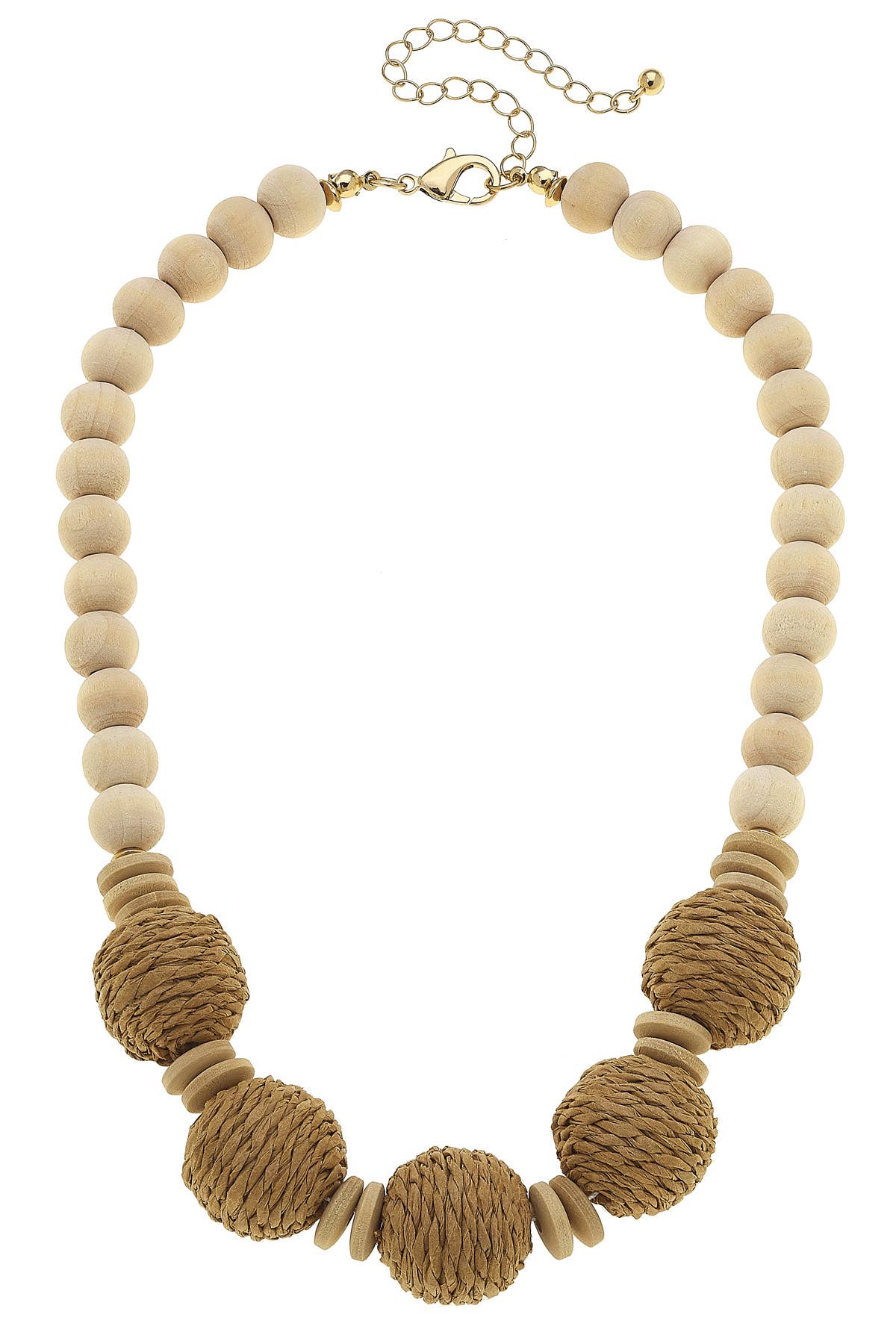 Celeste Wood & Wicker Beaded Statement Necklace in Natural