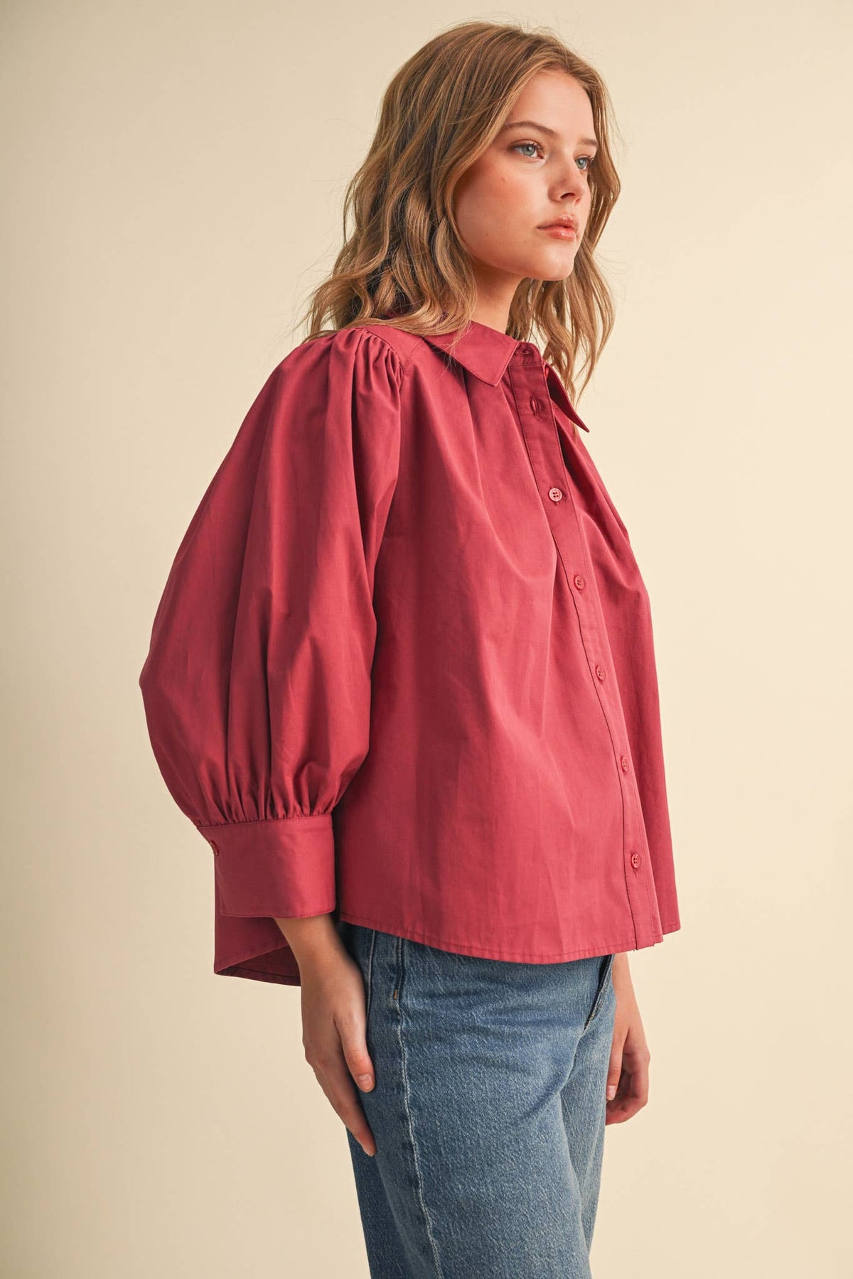 PUFF SLEEVE BUTTON DOWN TOP
