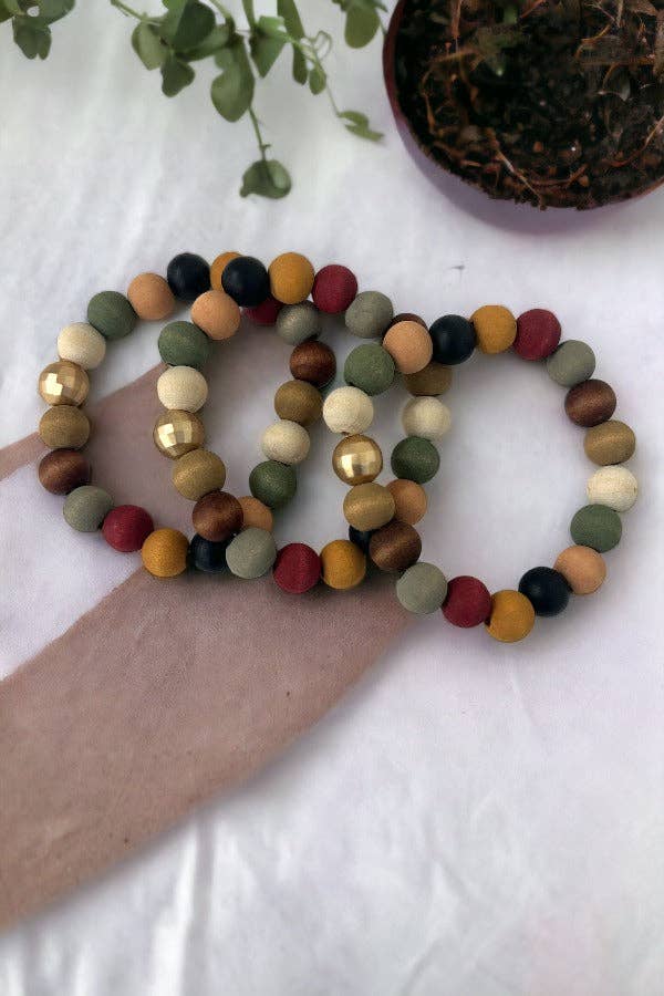 Wood Metal Accent Bead Bracelet