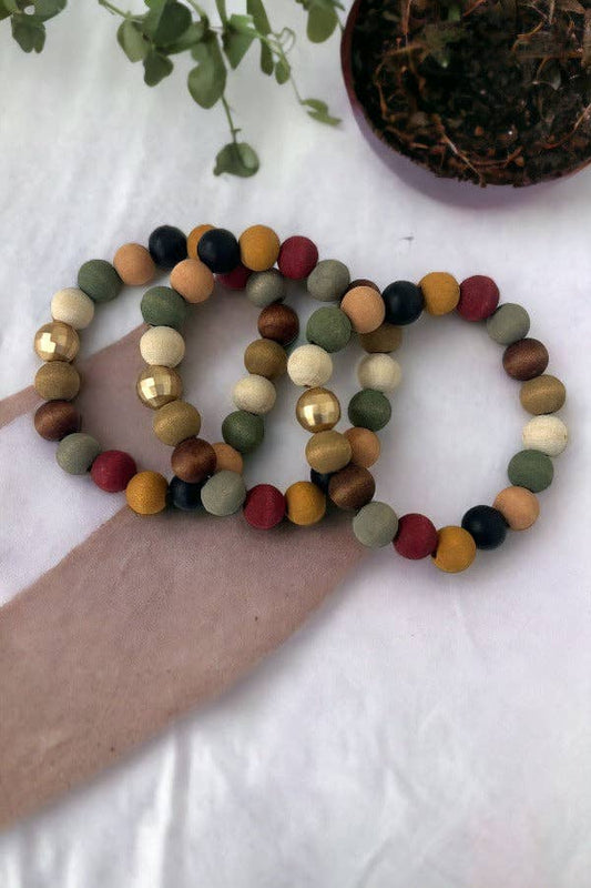 Wood Metal Accent Bead Bracelet