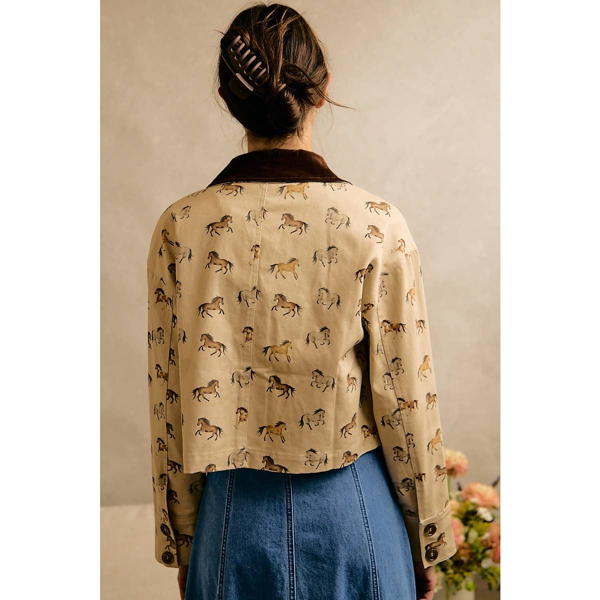 HORSE PRINT CORDUROY COLLAR JACKET