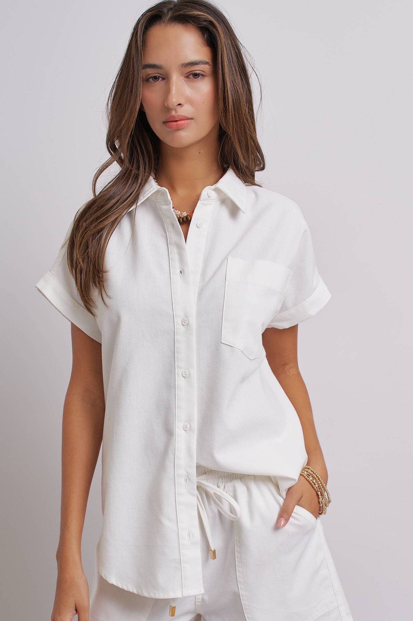 Striped Linen Short Sleeve Button-Down Shirt