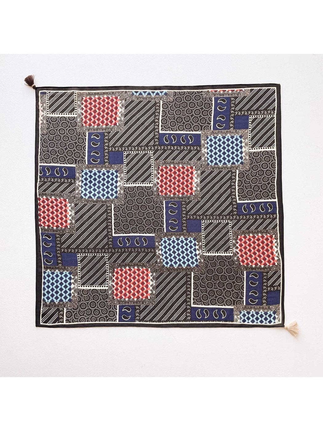 Spliced Print Tassel Square Scarf