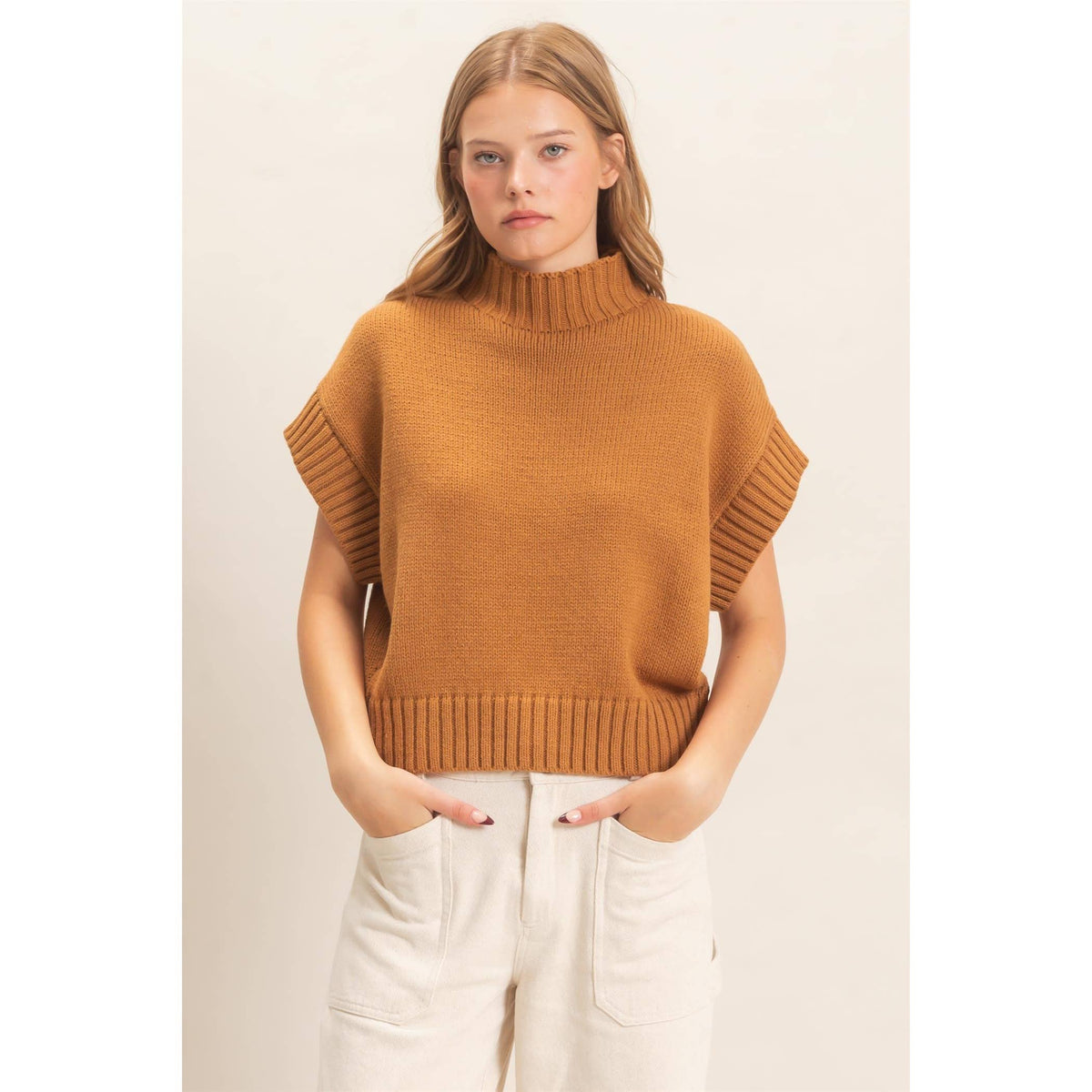 Ribbed Mock Neck Sweater Vest