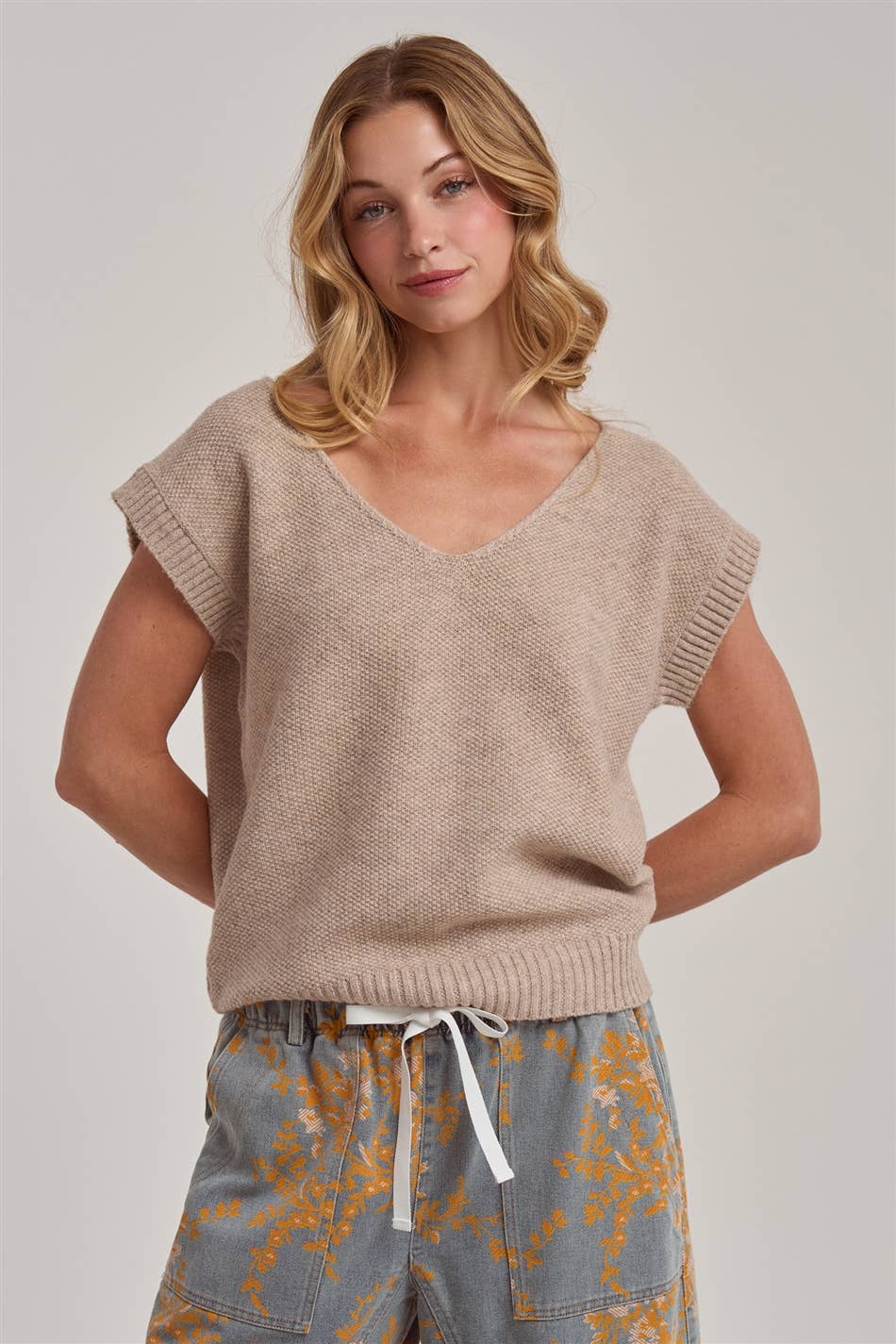 TEXTURED V NECK RELAXED FIT ESSENTIAL CASUAL DOLMAN SWEATER