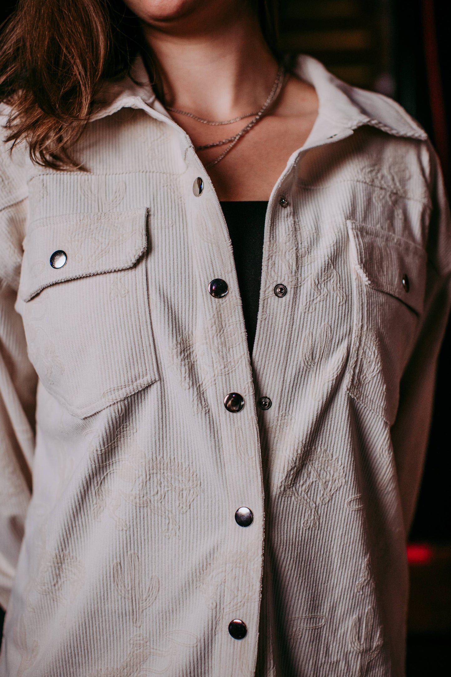 Printed Embroidery Botton Down Shacket