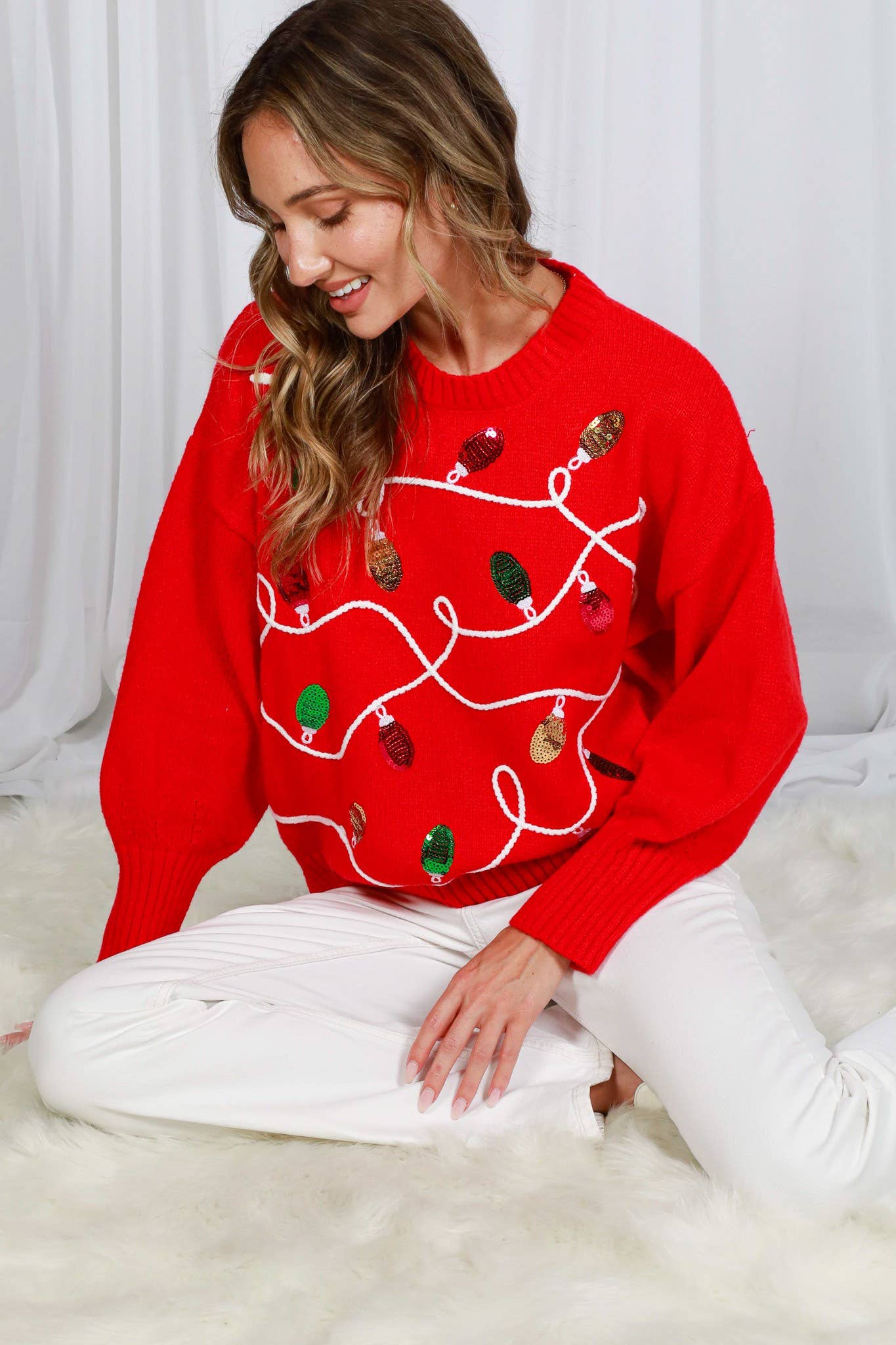 Colorful Christmas-Light Embellishment  Sweater