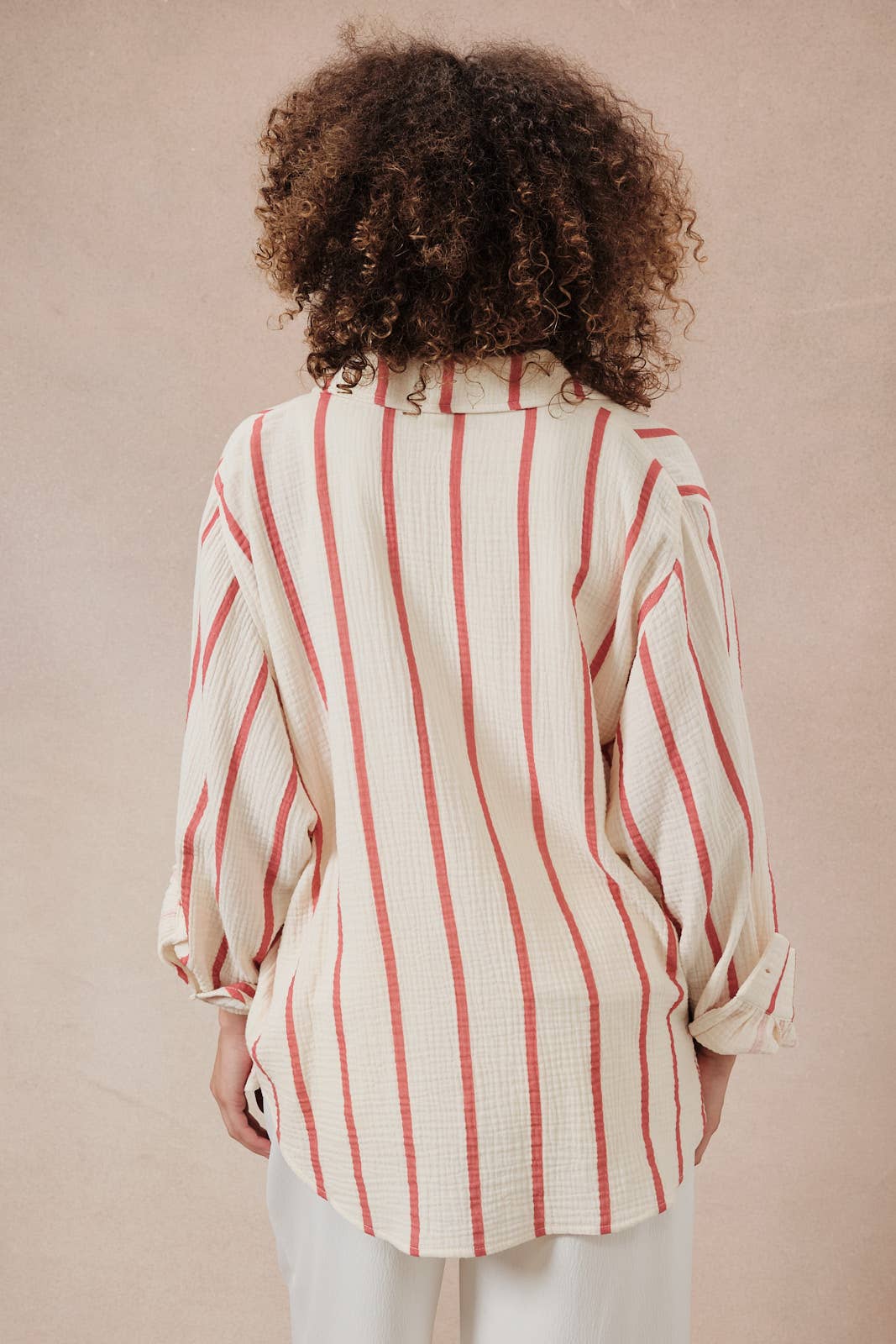 DOLMAN LONG SLEEVE BUTTON DOWN DOUBLE GAUZE STRIPE SHIRT