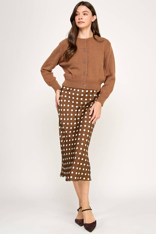 DOT MIDI SKIRT-COCOA CREAM