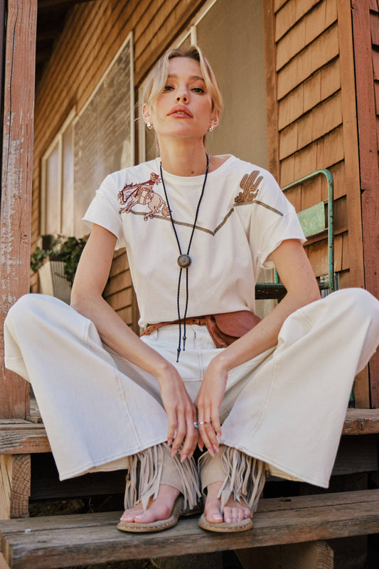 Embroidered Shoulder  T-Shirt