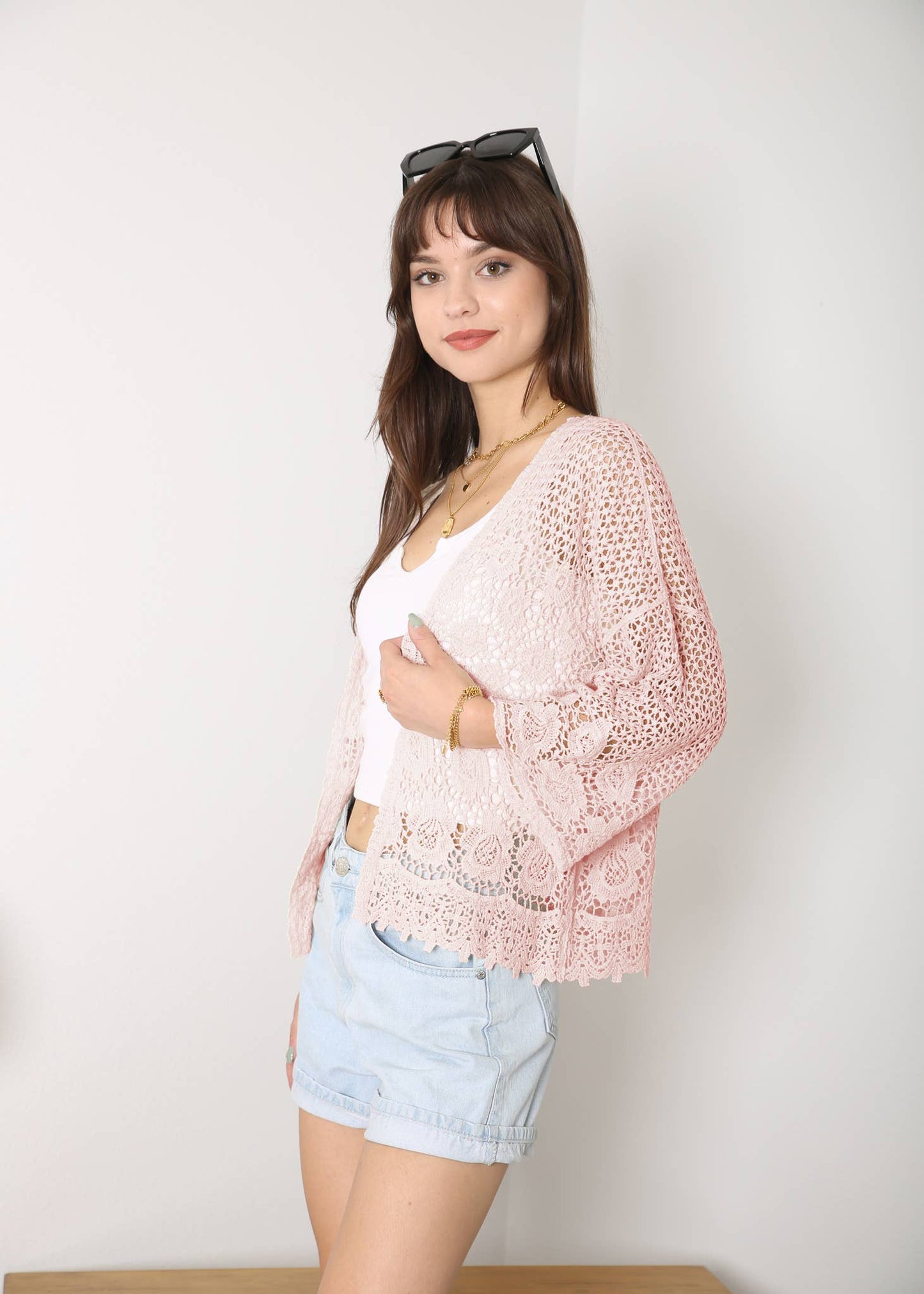 Embroidered Lace Kimono Crop Cardigan Half