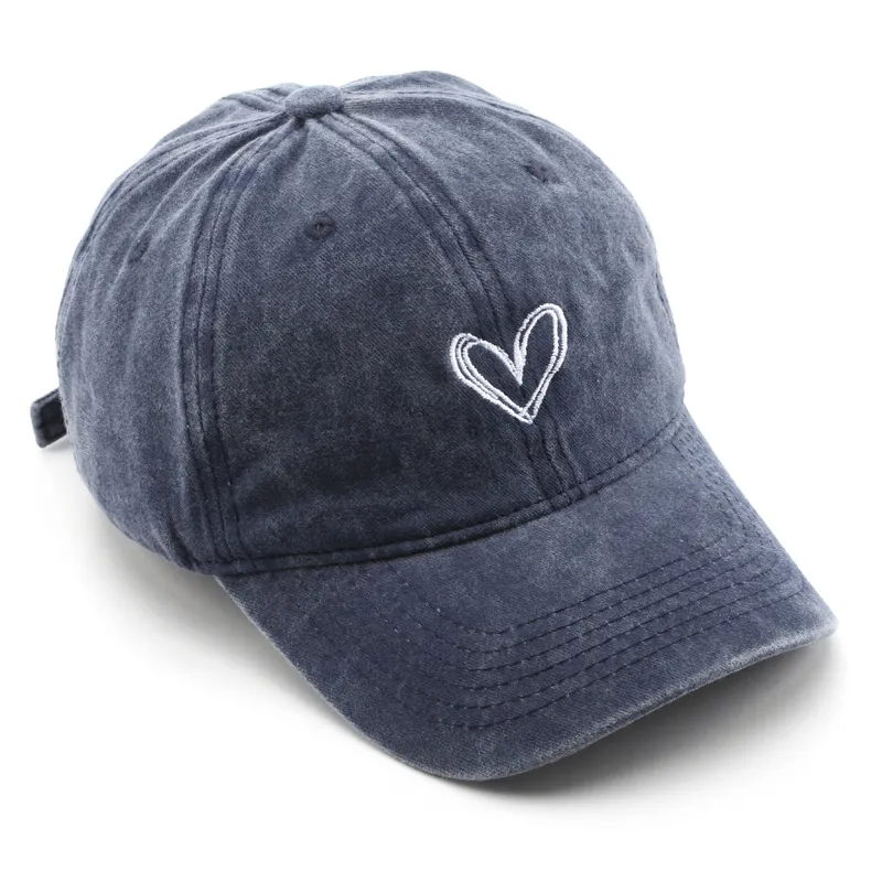 Retro Washed Embroidered Heart Baseball Cap