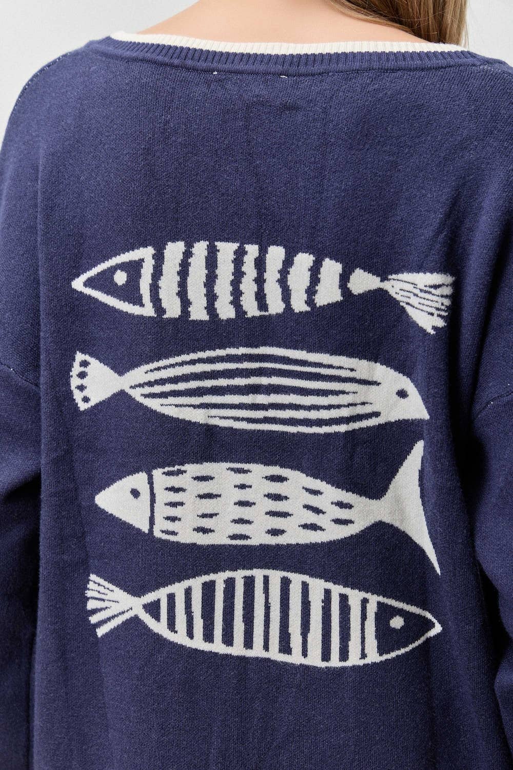 FISH DESIGN BUTTON UP CARDIGAN