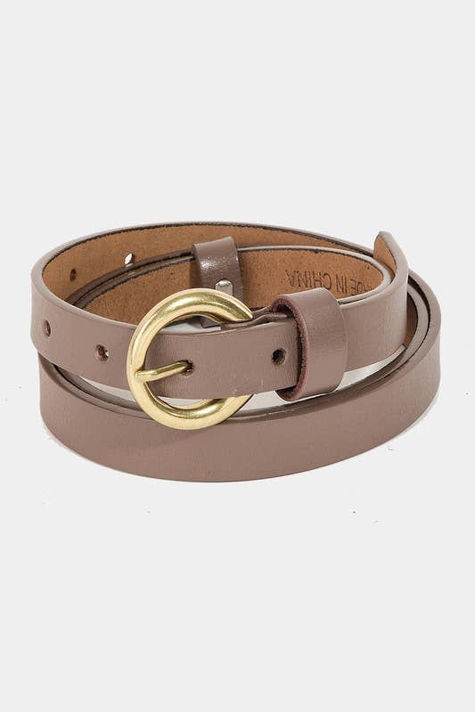 Faux Leather Thin Circle Buckle Belt