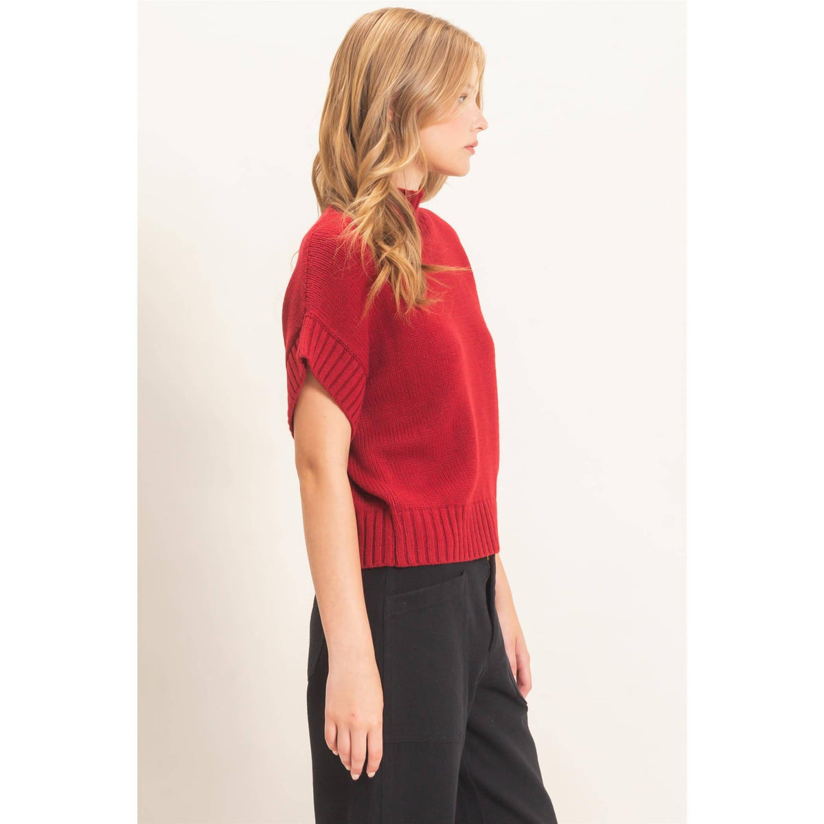 Ribbed Mock Neck Sweater Vest