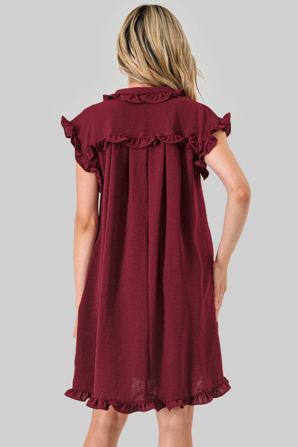 Mbd 6710 Avery Game Day Ruffle Button Down Dress Burgundy