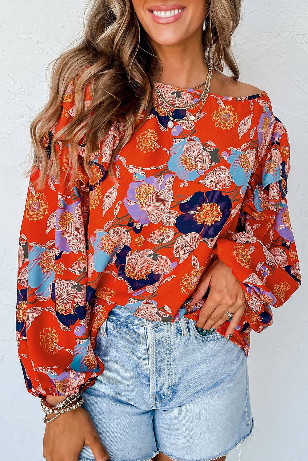 Floral Ruffle Puff Sleeve Blouse