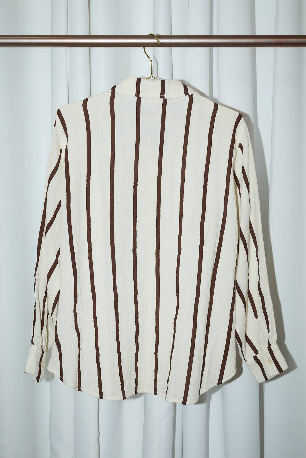 DOLMAN LONG SLEEVE BUTTON DOWN DOUBLE GAUZE STRIPE SHIRT