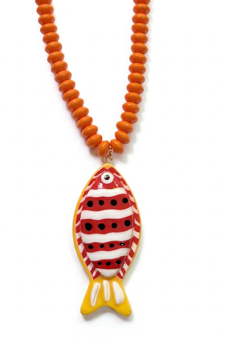 Vibrant Fish Pendant Beaded Necklace
