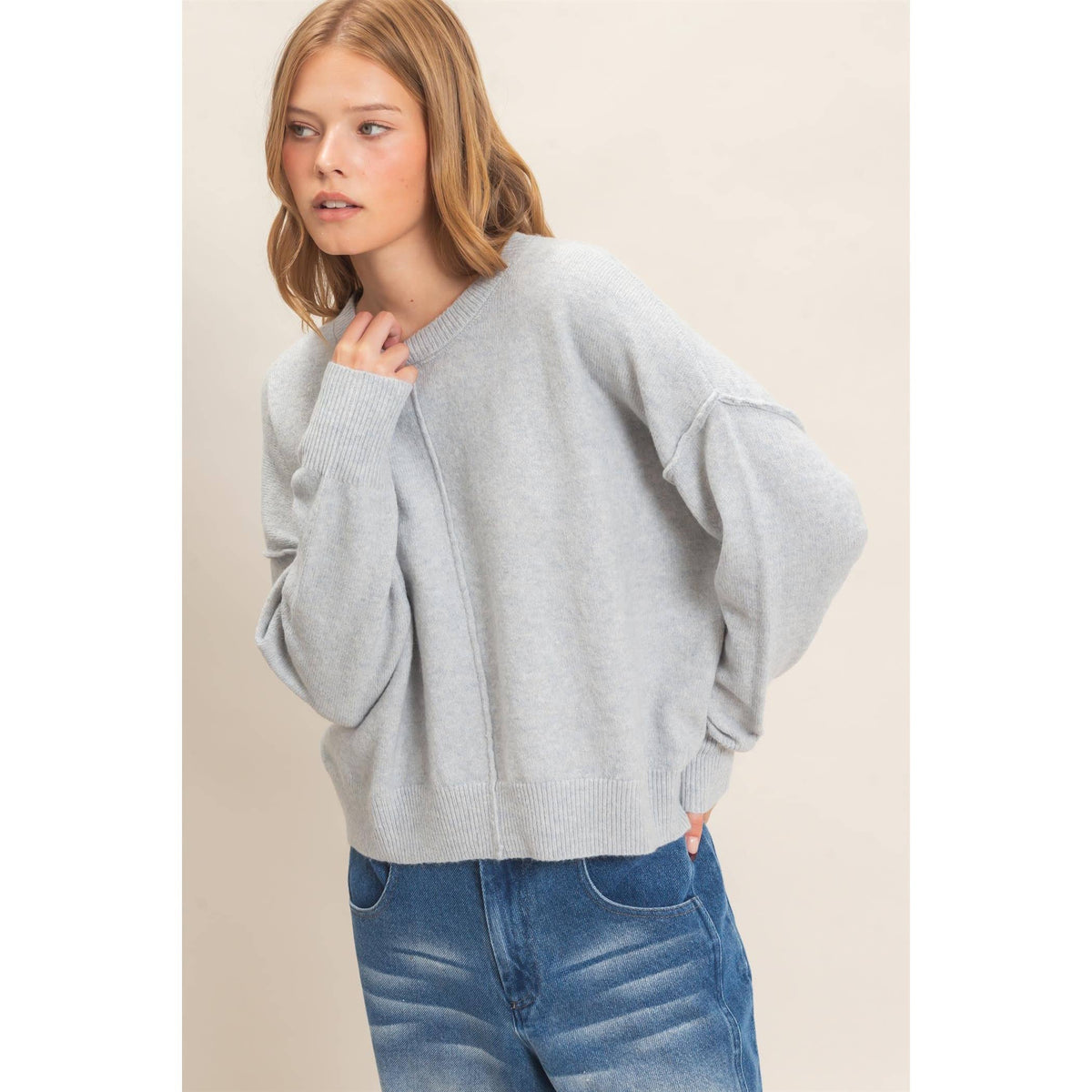 Crew Neck Sweater With Ribbed Hem