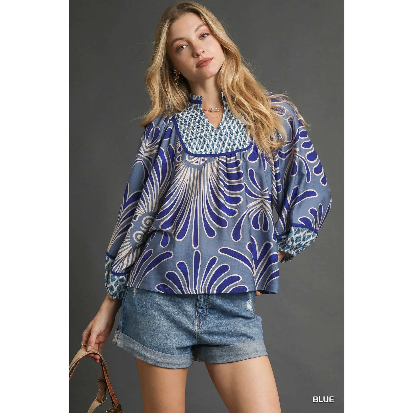 Print Smocked Yoke Top