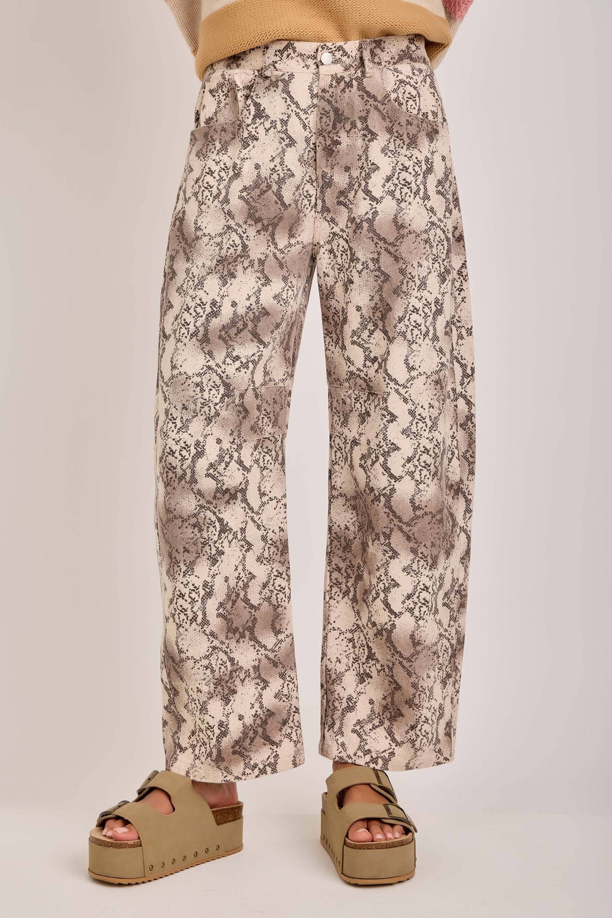 VINTAGE SNAKESKIN PRINT TWILL DENIM BARREL PANT