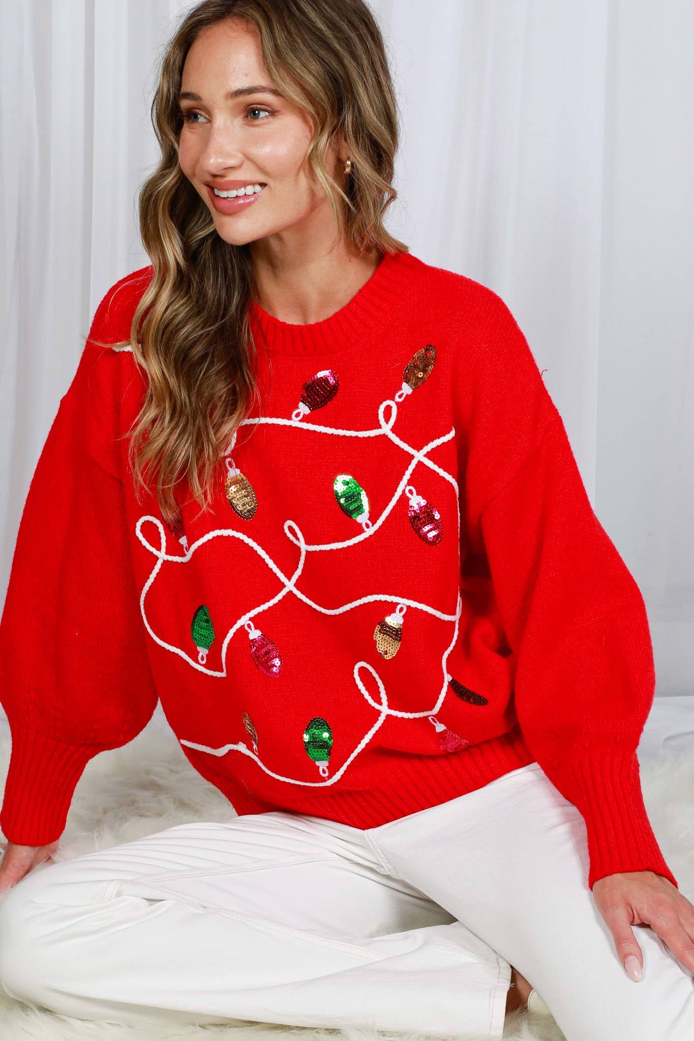 Colorful Christmas-Light Embellishment  Sweater