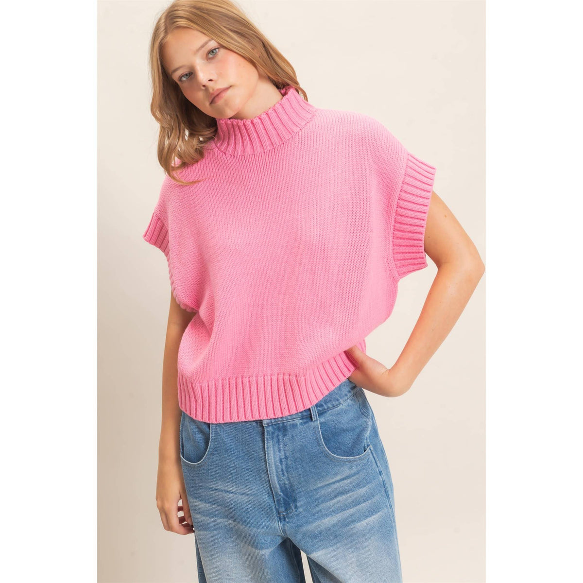 Ribbed Mock Neck Sweater Vest