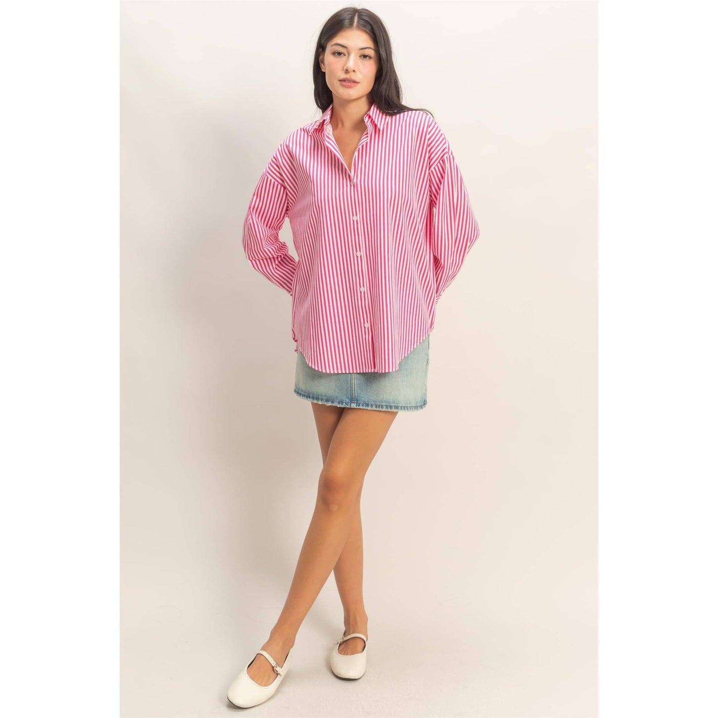 Striped Button-Up Poplin Shirt
