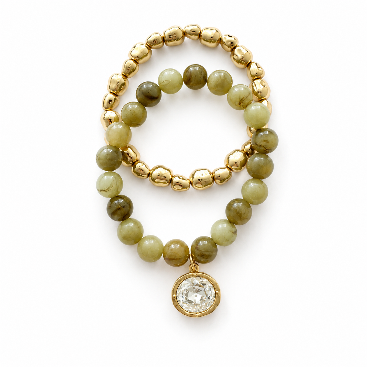 Ellison+Young Marbled Bead Stretch Bracelet Set of 2, Organic Gold with Crystal Coin Charm