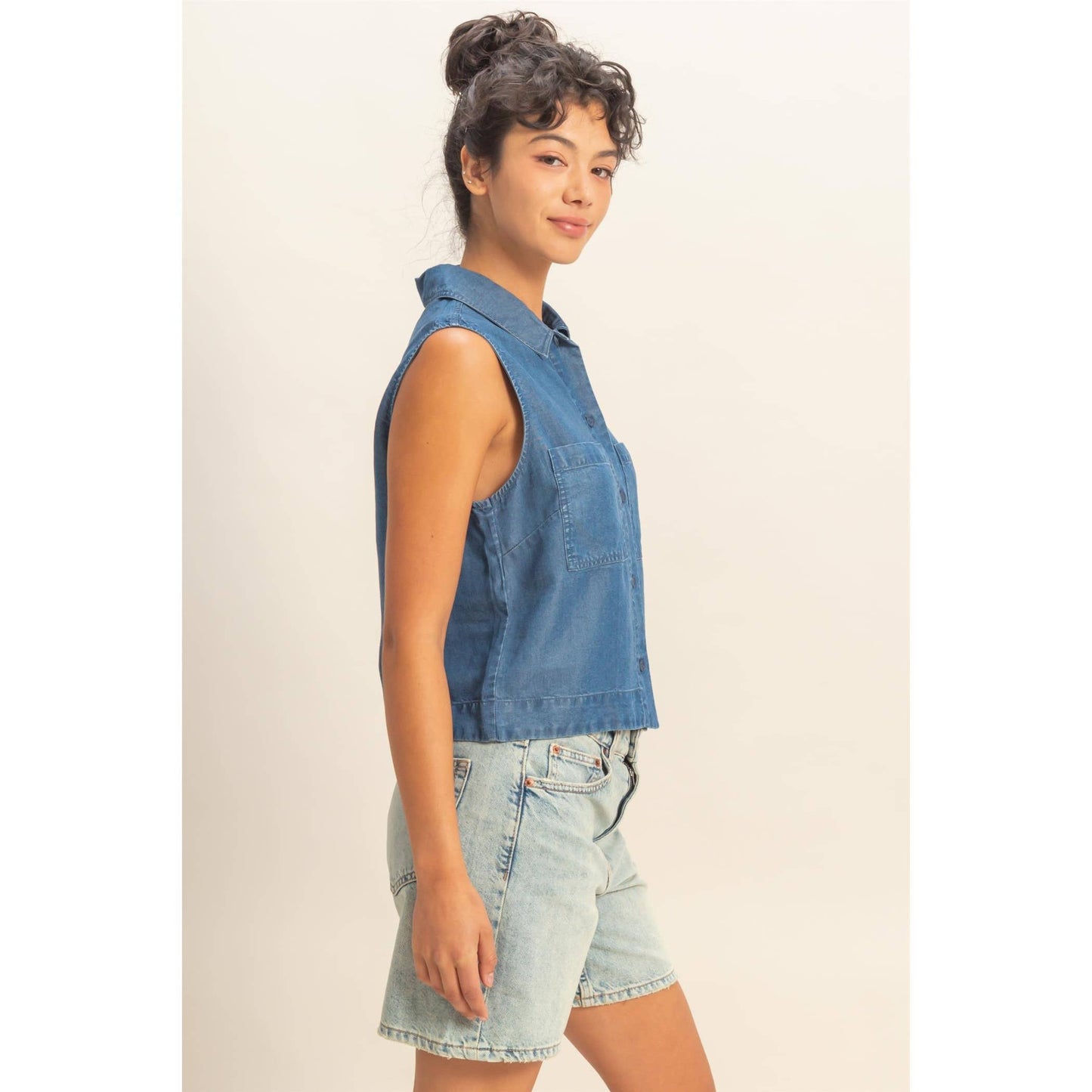 Sleeveless Button-Up Top