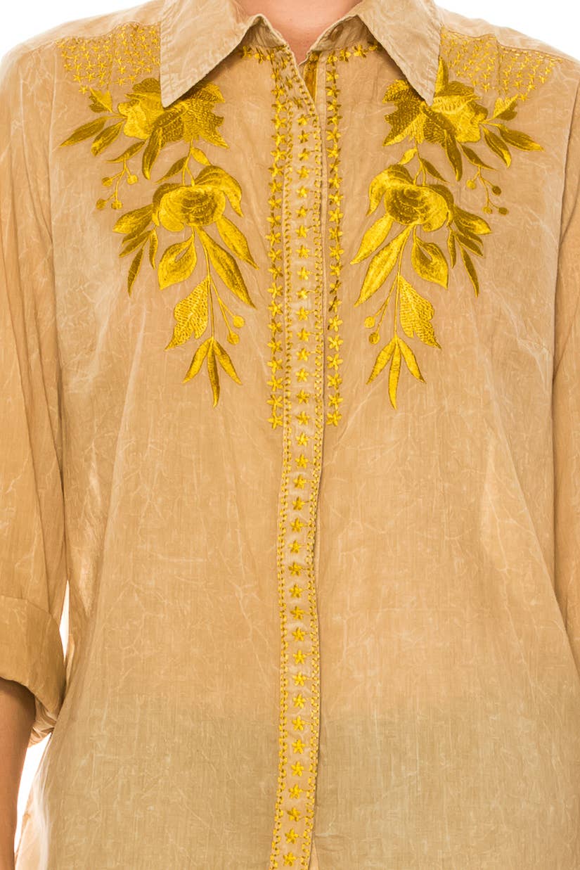 Vintage Button-Down Shirt with Embroidery