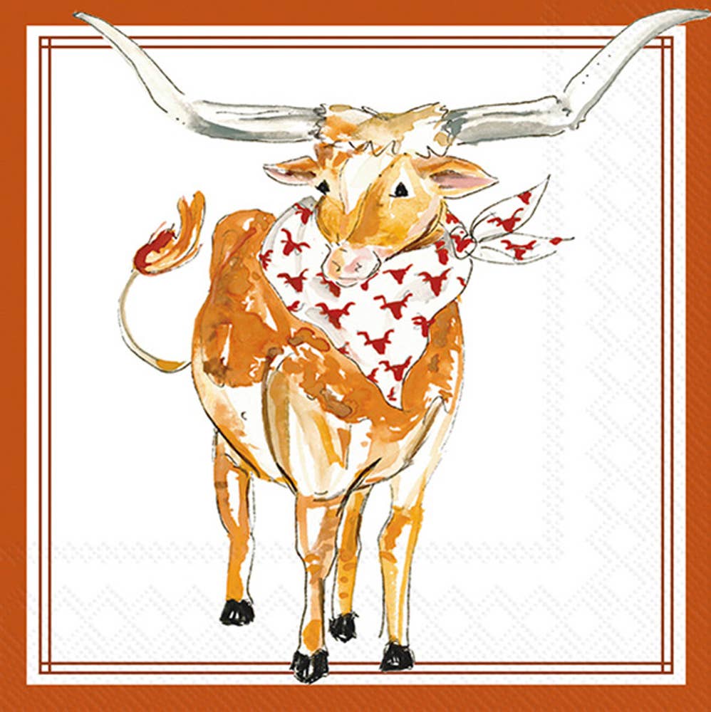 Paper Cocktail Napkins White Longhorn n Pride