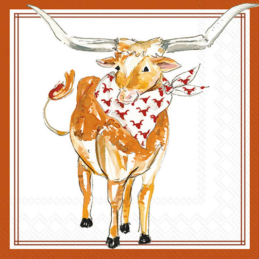 Paper Cocktail Napkins White Longhorn n Pride