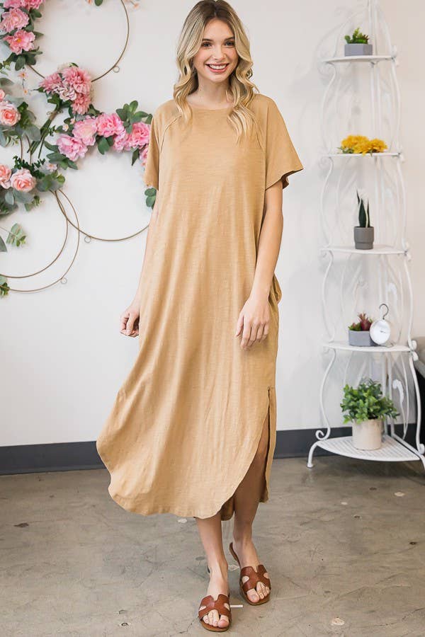 MINERAL WASHED MAXI SOLID SIDE POCKET DRESS