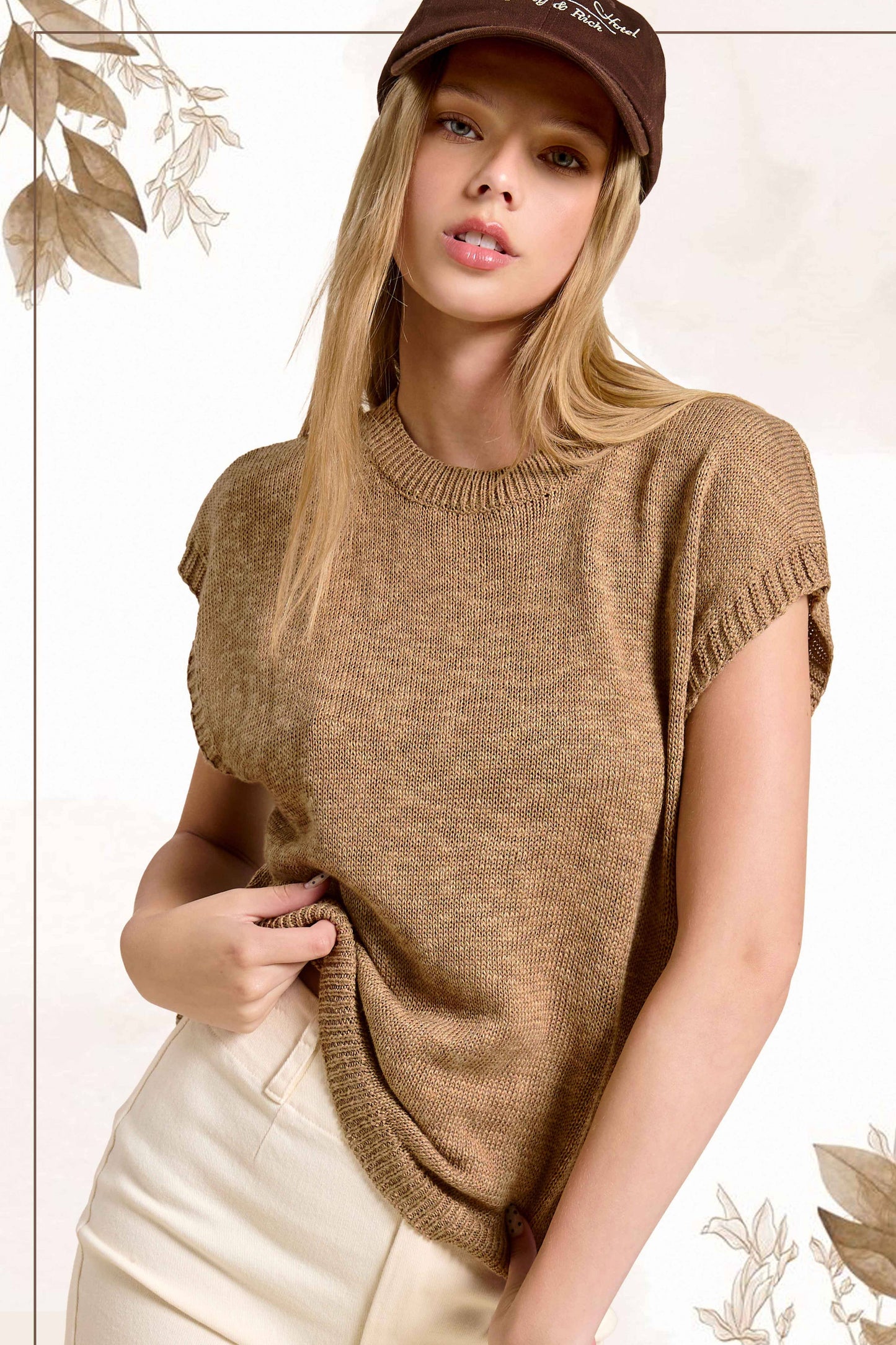 Loose Fit Sleeveless Ribbed Knit Mock Crew Neck Top
