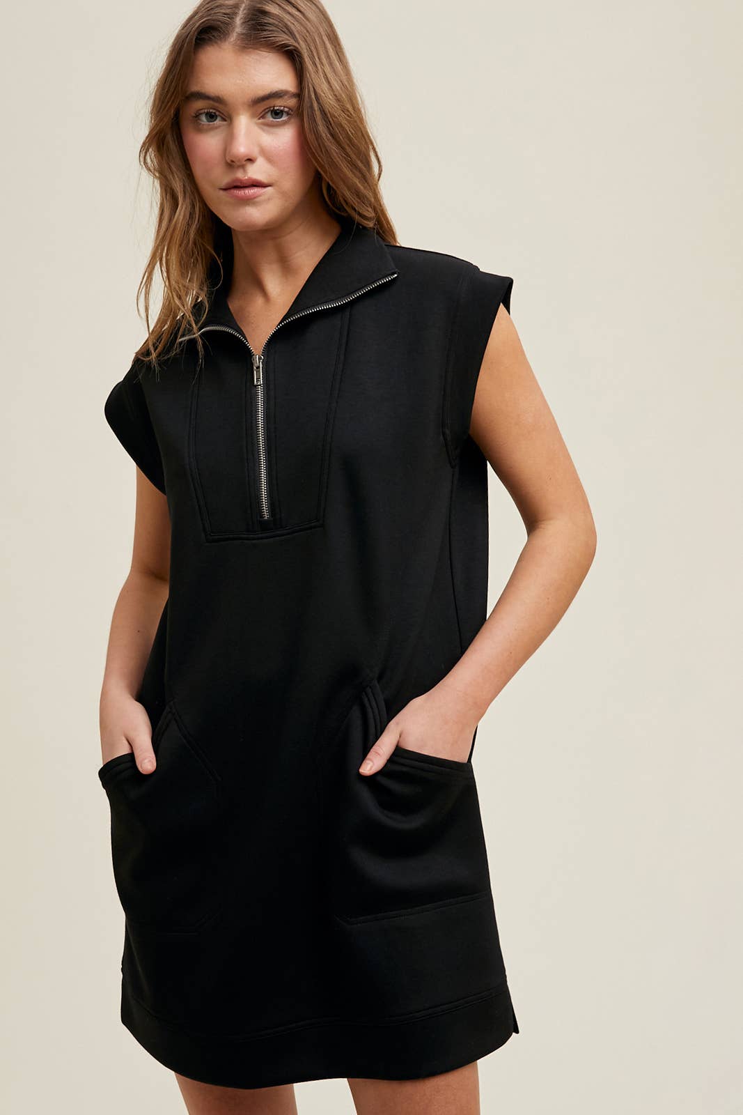 SCUBA HALF-ZIP MINI DRESS