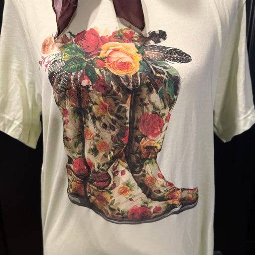 Floral Boot on Natural Crew