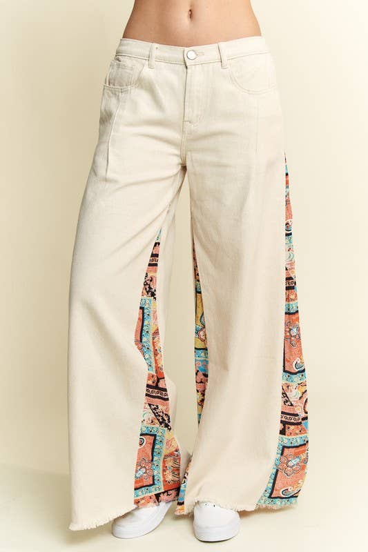 MID RISE PAISLEY PRINT PATCHWORK STRAIGHT LEG PANT