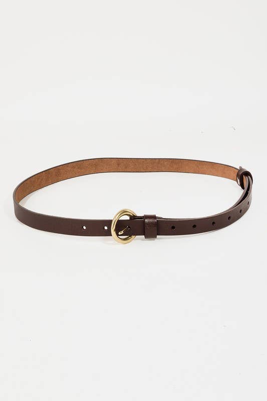 Faux Leather Thin Circle Buckle Belt