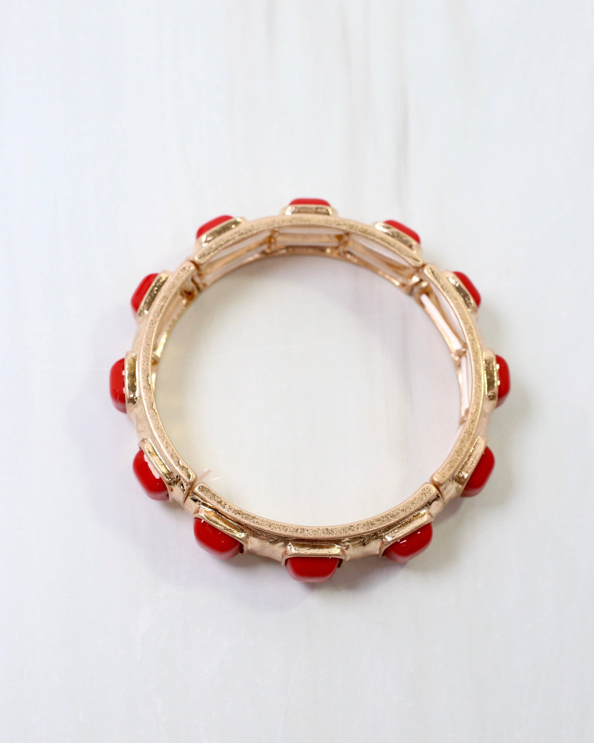 Allie Hammered Gold Stretch Bracelet Red