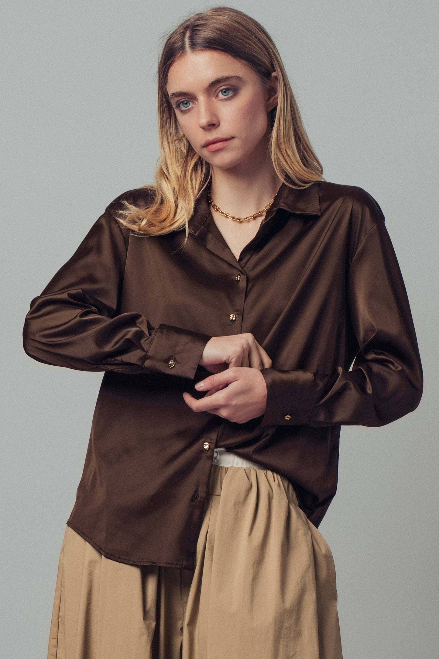 Satin Button Down Blouse