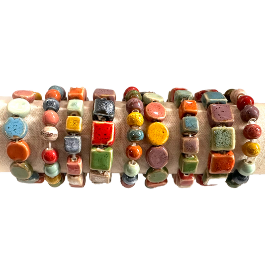 Multi-Color Clay Beaded Stretch Bracelets